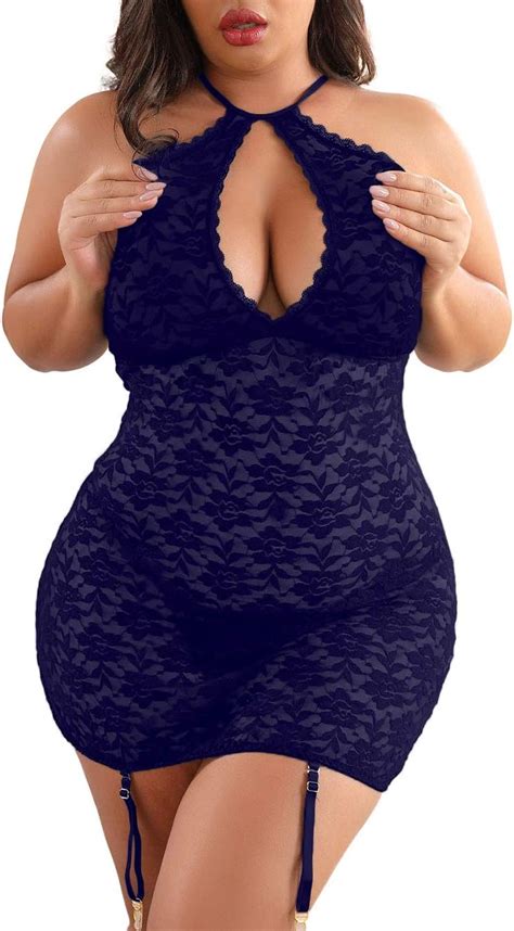 XAKALAKA Women S Halter Plus Size Lace Lingerie Keyhole Mesh Stretch