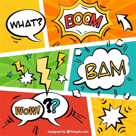 Several Comic Vignettes With Onomatopoeias Vector Free Download