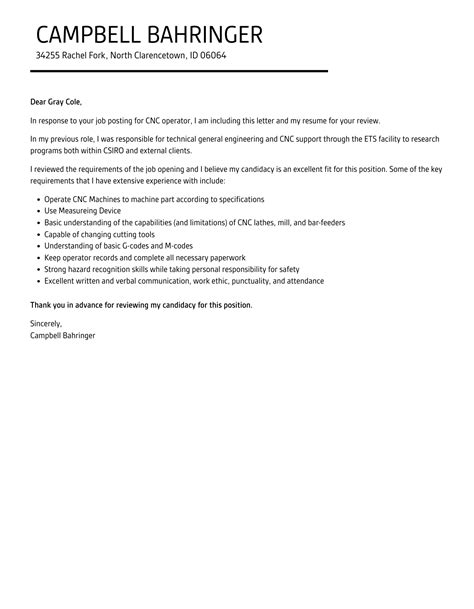 Cnc Operator Cover Letter Velvet Jobs