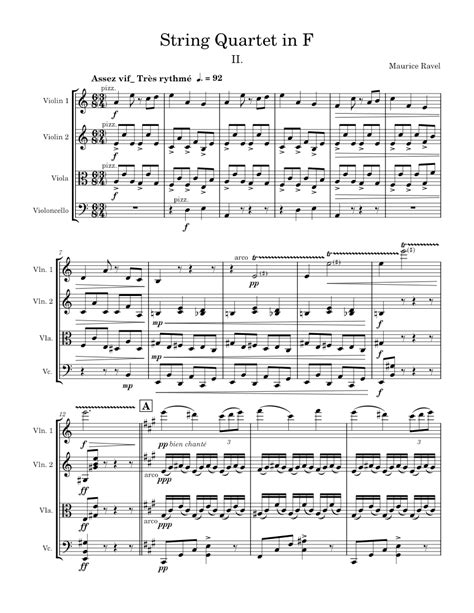 String Quartet In F Major Maurice Ravel 2nd Movement Sheet Music