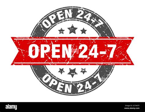 Open 24 7 Round Stamp With Ribbon Sign Label Stock Vector Image Art