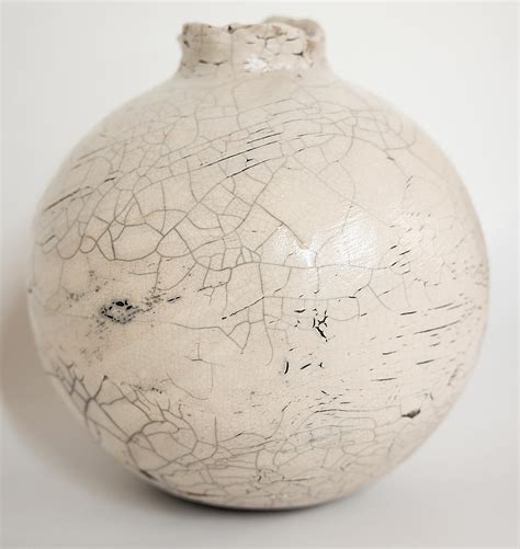 Raku White Crackle Moon Vase Handmade For Sale At 1stDibs