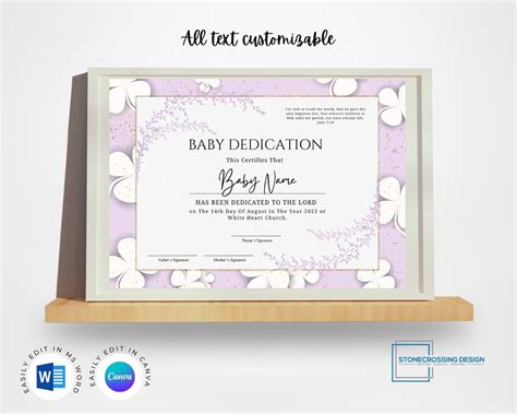 Editable Certificate of Baby Dedication Template. Child Dedication. Printable Certificate ...