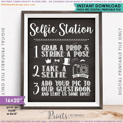 Selfie Station Photobooth Printable Chalkboard Sign Snap A Photo And