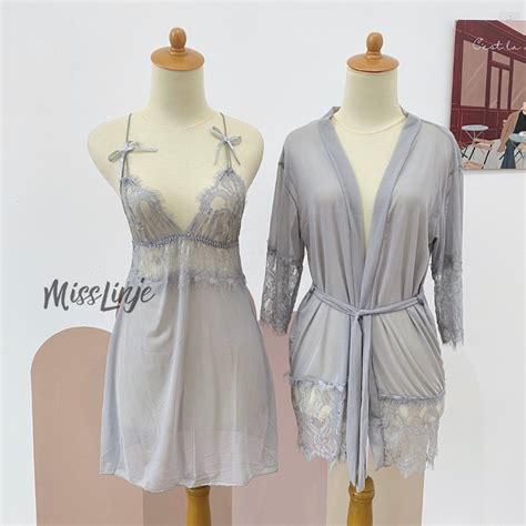 Jual Setelan Baju Dinas Istri Lingerie Outer Kimono Dress Sexy Renda