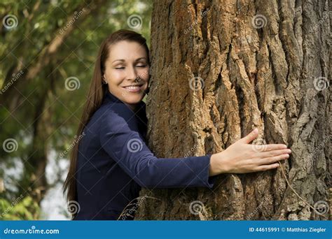 Pretty Woman Hugging A Tree Stock Image Image Of Ecology Trunk 44615991