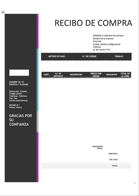 Recibo De Compra Ejemplos Formatos Word Excel