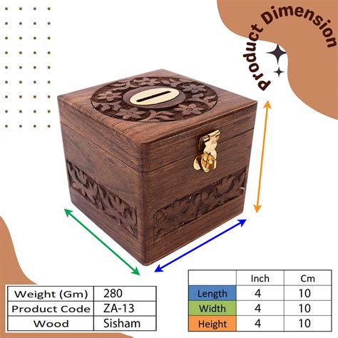 Za 13 Artisan Crafted Sheesham Wood Coin Box With Money Box Indian Hand