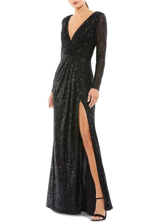 Ieena For Mac Duggal Sequin Long Sleeve Faux Wrap Gown Nordstrom