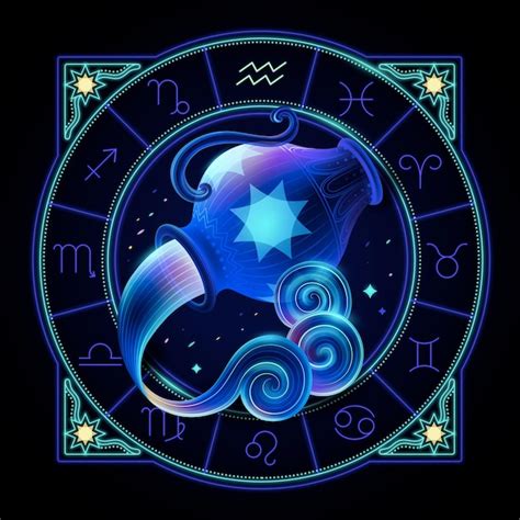 Signo zodiacal de neón de acuario Vector Premium