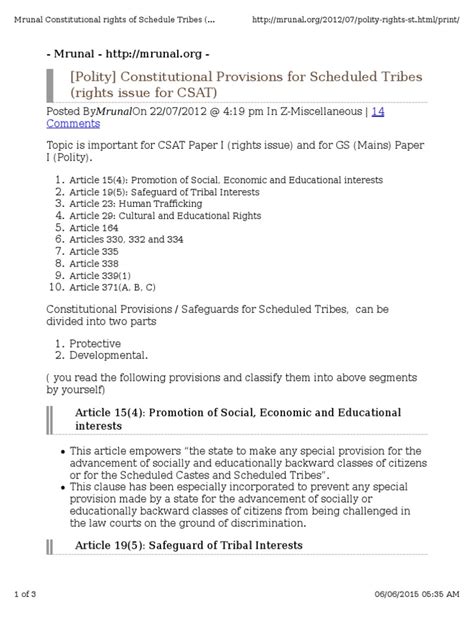 Constitutional Provisions For Scheduled Tribes Pdf Tribe Member