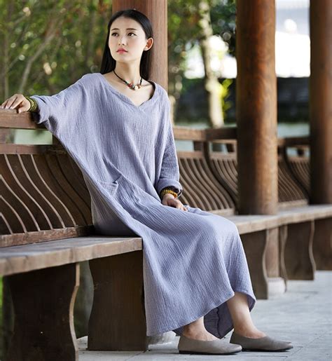 Womens Autumn Loose Fitting Long Sleeve Cotton Robe Dress With Etsy Uk