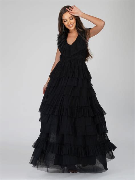 Alexandra Black Tulle Maxi Dress Lace And Beads