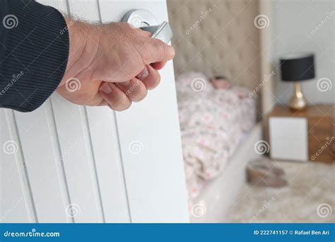 Hands Of A Male Opening A Bedroom Door Stock Image Image Of People House 222741157