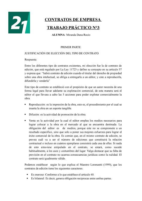 Tp Contratos De Empresa Contratos De Empresa Trabajo Pr Ctico N