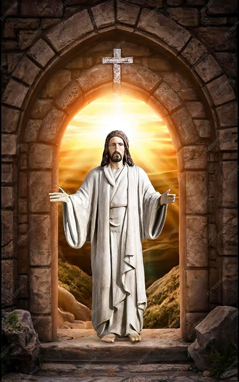 Premium AI Image | Resurrected Jesus Christ standing beside the empty