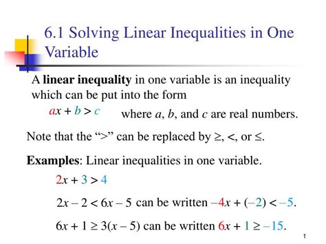 Ppt Solving Linear Inequalities In One Variable Powerpoint