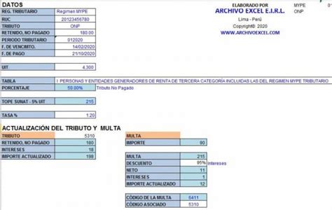 Plantilla En Excel Para C Lculo De Renta De Ta Categor A Archivo Excel