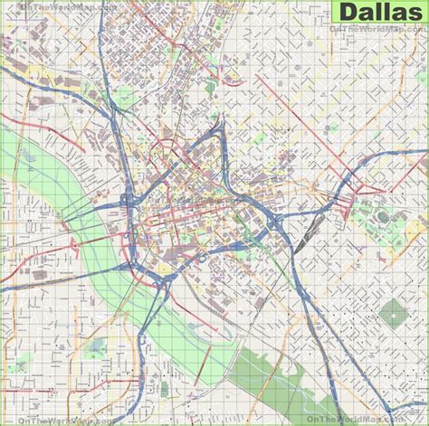 Large detailed street map of Dallas - Ontheworldmap.com