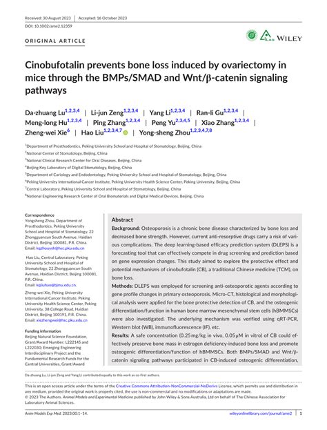 PDF Cinobufotalin Prevents Bone Loss Induced By Ovariectomy In Mice