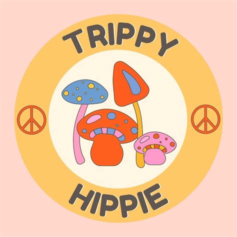 Symbole Aufkleber Im Hippie Stil Mit Peace Zeichen Pilz Text Trippy