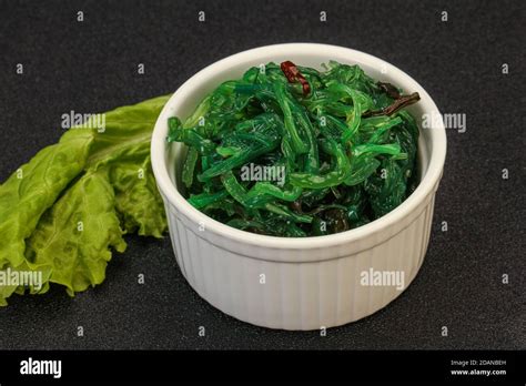 Green Chuka Seaweed Salad Isolated On White Background Top View Wakame