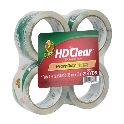 Duck HD Clear Acrylic Packaging Tape 1 88 In X 54 6 Yd 4 Pack