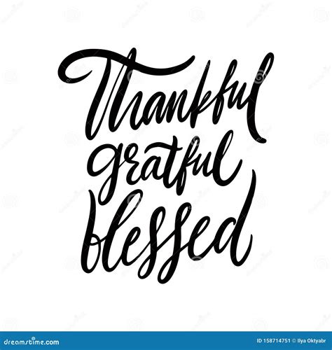 Thankful Grateful Blessed Phrase Thanksgiving Day Hand Drawn Vector