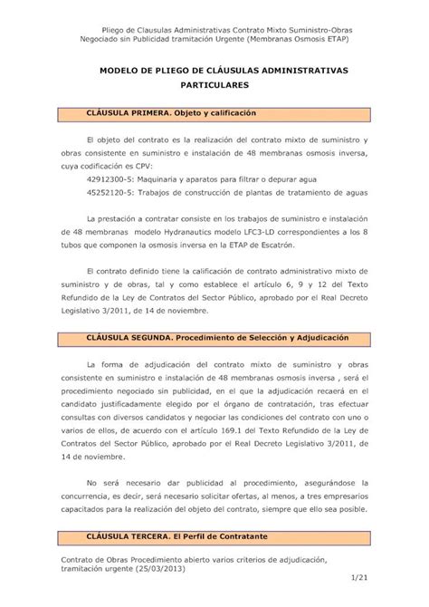 Pdf Modelo De Pliego De Cl Usulas Administrativas Contratos Dpz Es