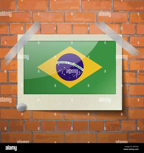 Flags Brazil Scotch Taped To A Red Brick Wall Stock Vector Image Art