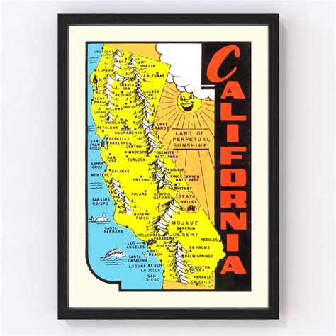 Vintage Map Of California 1950 By Teds Vintage Art