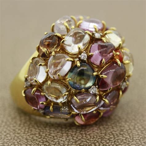 Multi Color Gemstone Diamond Gold Dome Cocktail Ring For Sale At 1stdibs