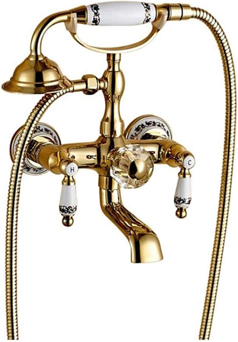 Juno Luxury Gold Finish Clawfoot Rotating Bathtub Tap Dual Handle