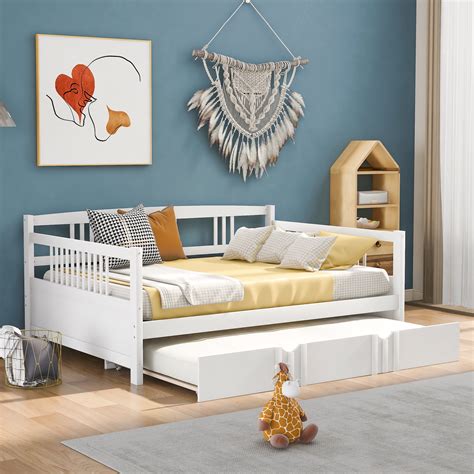 Paproos Full Size Daybed With Pull Out Trundle Solid Wood Sofa Bed