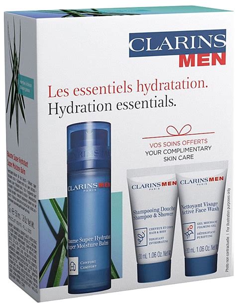 Clarins Men Hydration Essentials F Balm 50ml Wash Gel 30ml Shm Sh Gel 30ml Set Makeup Ro