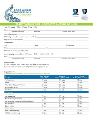 Fillable Online Registration Form Delegates Outside Of India Rcog