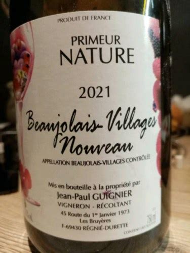 Domaine Descombes Jean Paul Guignier Primeur Nature Beaujolais