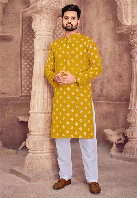 Mustard Cotton Kurta Pajama