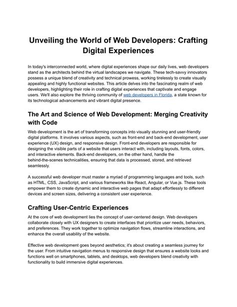 Ppt Unveiling The World Of Web Developers Crafting Digital