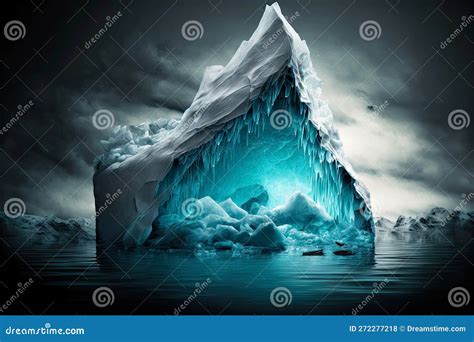 Huge Scary Iceberg with Different Ice Textures on Dark Background Stock ...