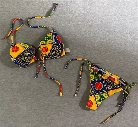 Mixed Print Bikini Set Self Tie Bandeau Bra Thong Bottom 2 Piece Bathing Suit Women S Fashion
