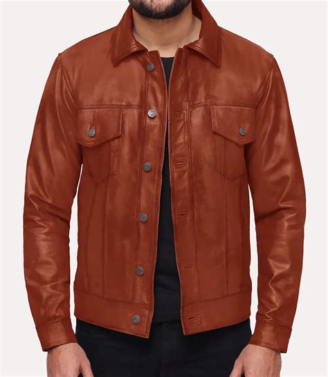 Tan Brown Sheepskin Andrew Trucker Leather Jacket