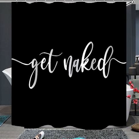 Shower Curtain Funny Cute Get Naked White Words Black Background Simple Design Machine Washable