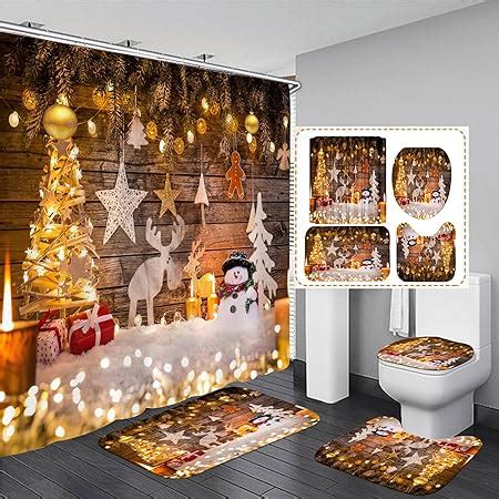 Amazon Nkzply Pcs Christmas Shower Curtain Set Christmas