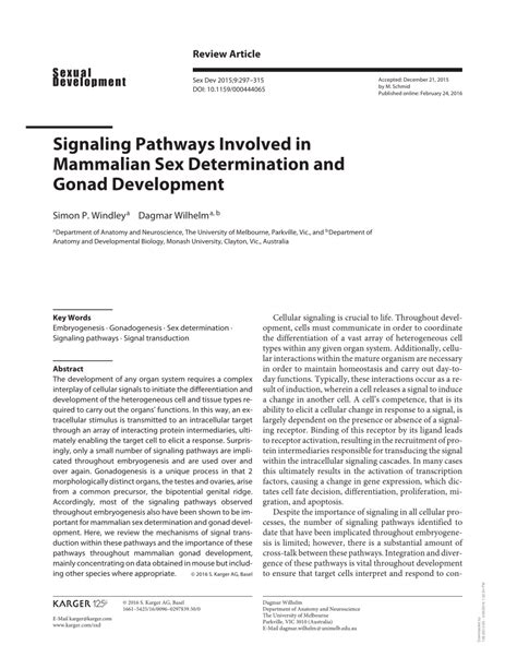 PDF Signaling Pathways Involved In Mammalian Sex Determination And