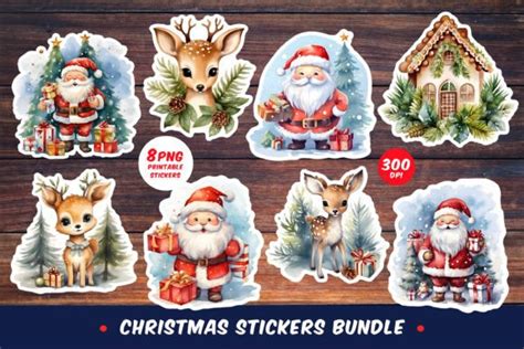 Printable Christmas Stickers Bundle 8PNG Graphic By Elenika Creative