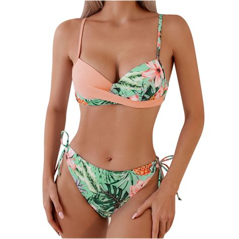 Quyuon High Waist Bikini Sets For Women Piece Lace Up Ruffle Swinsuit