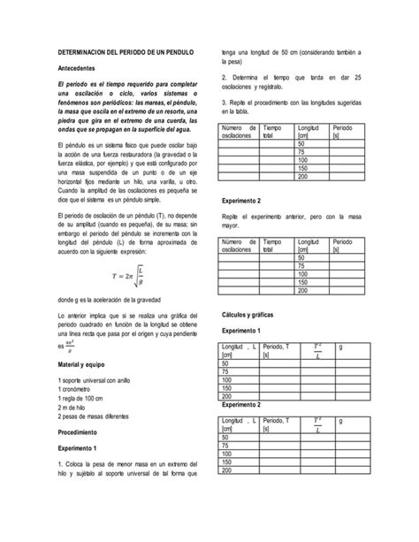 Determinacion Del Periodo De Un Pendulo Pdf