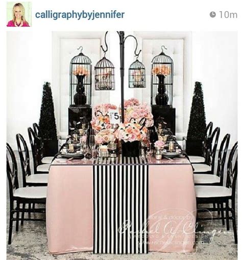 Blush Pink Paris Tablescape With Black And White Stripe Accents