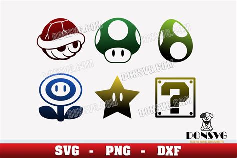 Mario Bros Icons Set SVG Flat Cut Files Cricut Shell Mushroom Egg PNG